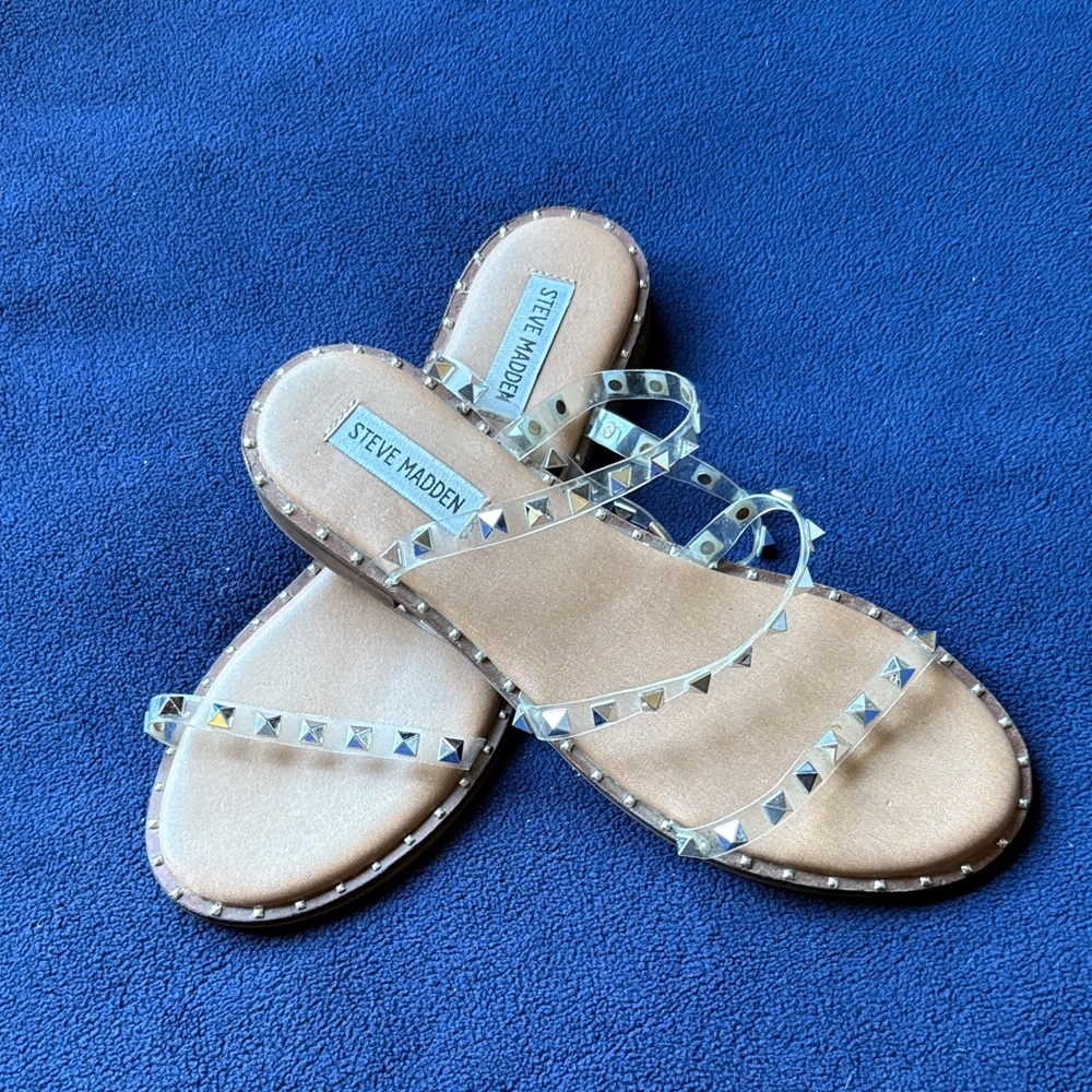Steve Madden Clear Strap/Silver Studded Sandals